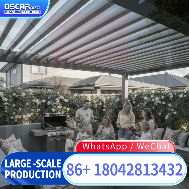 Weatherproof Patio Leisure Backyard Electric Louver Top Aluminum Open Air Bioclimatic Canopy for Deck Europe North America Court