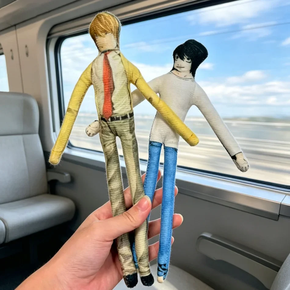 24CM Anime Death Note L·Lawliet & Yagami Light Abstract Doll, Bendable Joint Figure, Freely Poseable Plush Toy, Travel Companion