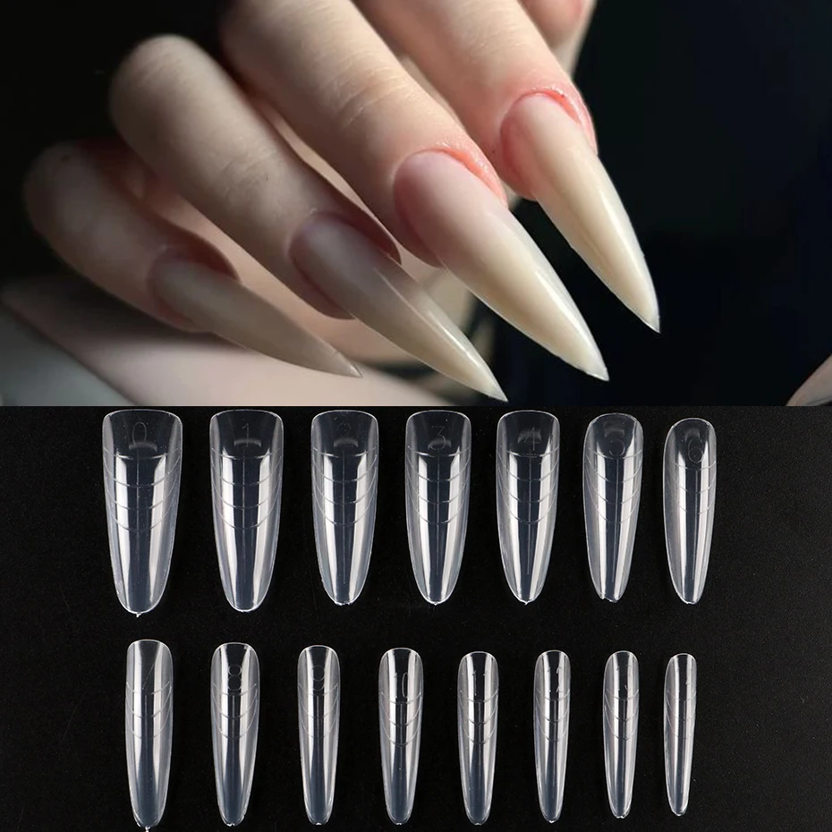 150 Pcs Crystal Manicure Extension Model Full Scale With Case Clear Acrylic Nail Extension Guide Fast Extension Almond/Ballet