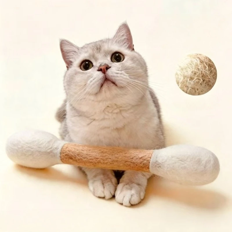 Cat Teaser Stick Toy Teeth Grinding Cotton Swab Teasing Kitten Toy Chew-resistant Dental Cleaning Cat Toy Supplies
