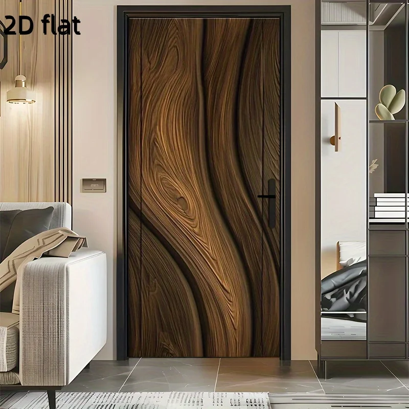 1 pair of wood grain design 2D flat self-adhesive door stickers, modern vinyl door stickers - easy to tear stickers, artistic de