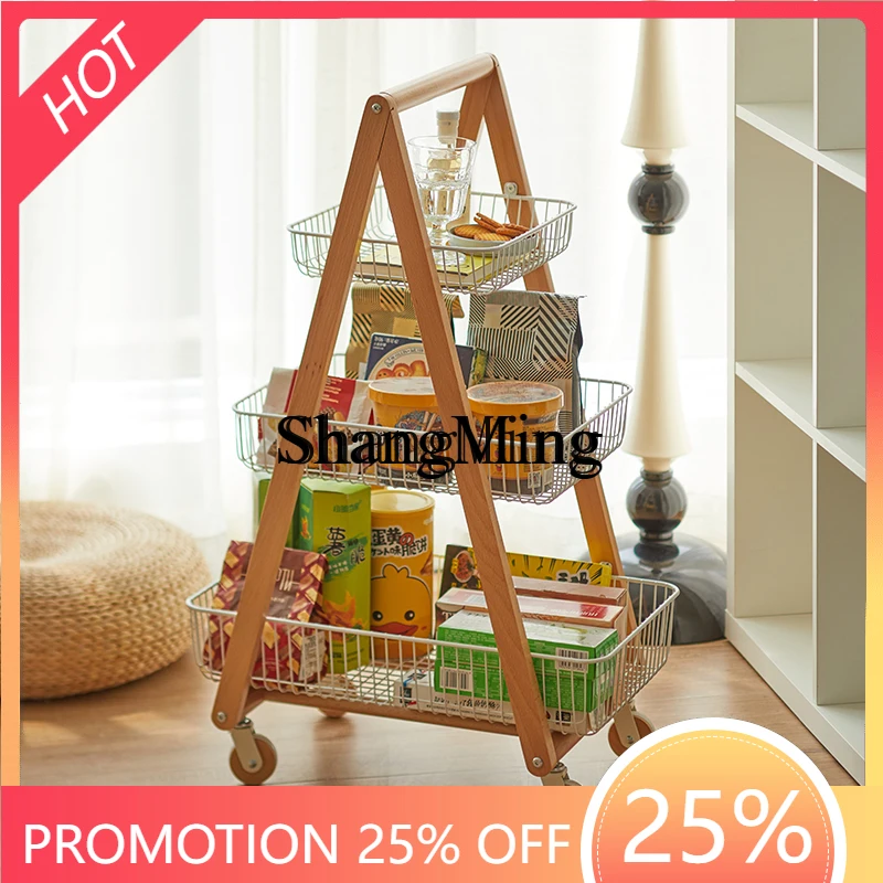 FG good-looking  solid wood home living room removable multi-layer storage snack rack trolley storage
