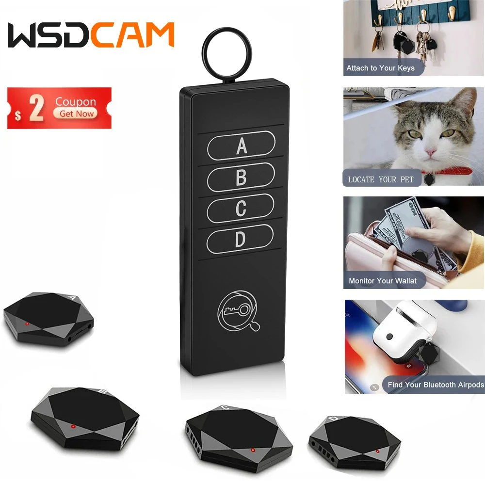 WSDCAM Wireless Key Finder Pet GPS Tracker 85dB Key Locator Remote Control 1 RF Transmitter 4 Receiver with 165ft Working Range