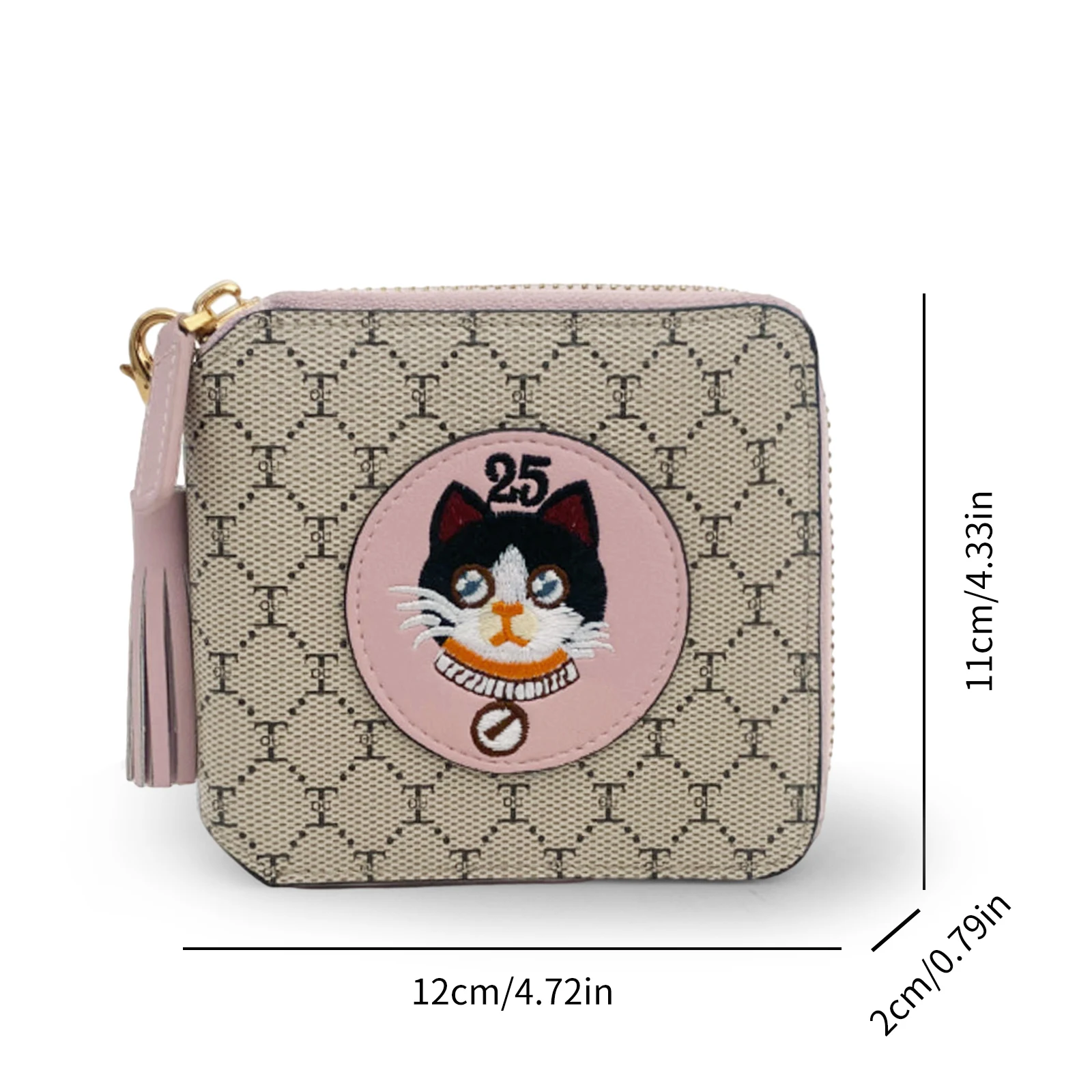 TOUTOU Cat Wallet Card Holder for Woman Passport Cartoon Cat Short Wallet Zipper Around Clutch Purse Vintage Design Purse