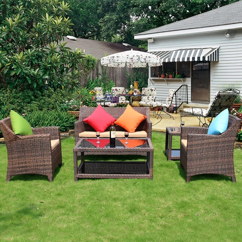 

Outdoor sofa, balcony, rattan sofa combination, five piece set, imitation rattan chair, sofa, rattan woven furniture