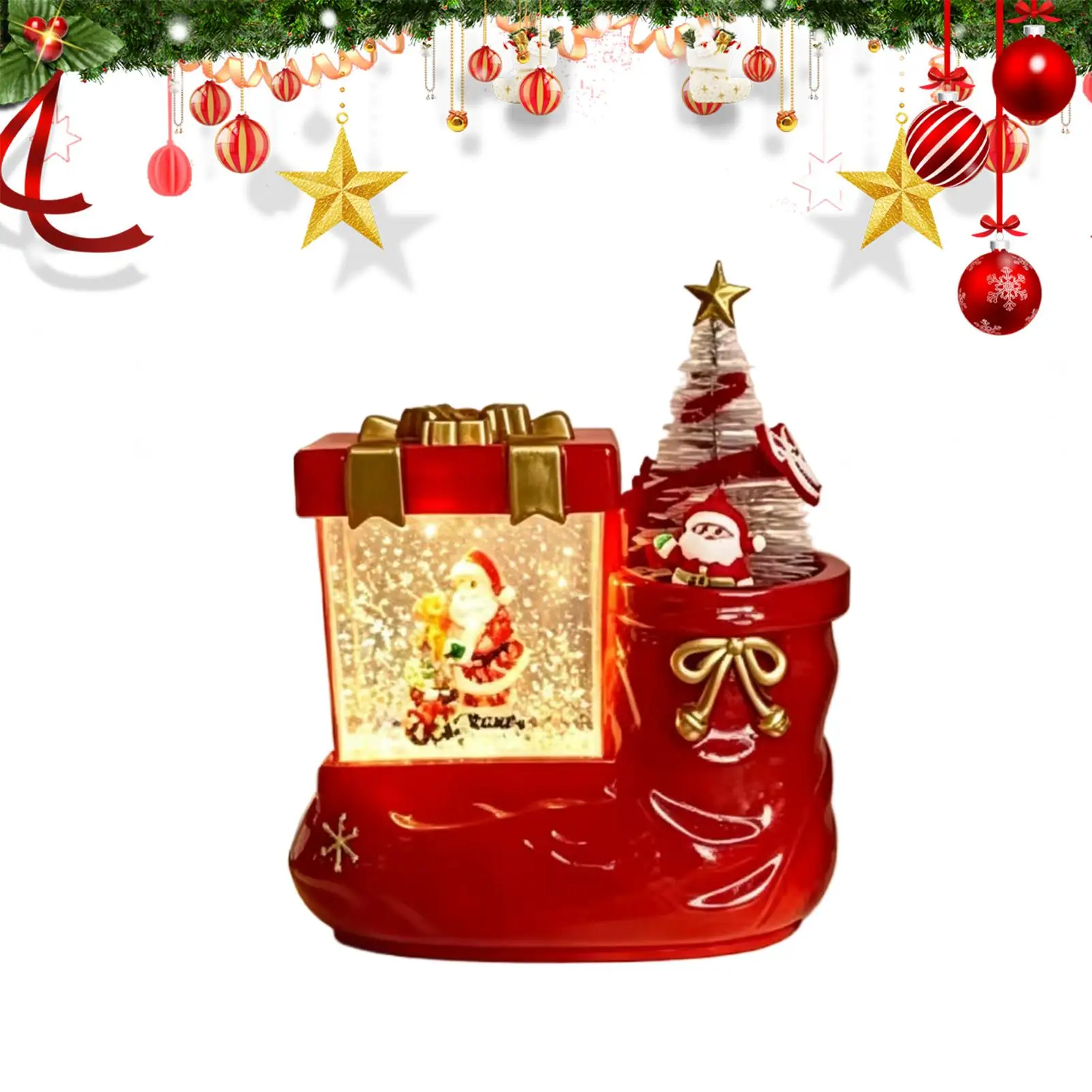 Christmas Boot Snow Globe Lantern Ornament Battery Powered LED Boot Holiday Decoration Christmas Snow Globe Lantern Figurine