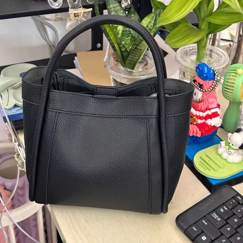 Leather Work Handbags For Women - Women's Leather Bucket Bag Casual Tote