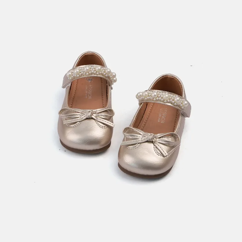 Kids Perform Leather Shoes Pearl Bow Princess Dress Mary Jane Shoes for Little Girls Wedding Party Children's Causal Flat Shoes