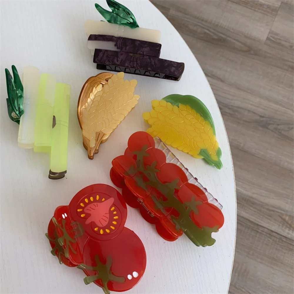 Clip de tiburón y fruta impermeable para playa, garra para el pelo de ácido acético dulce de estilo coreano, accesorios acrílicos para el cabello de tomate de dibujos animados para uso diario