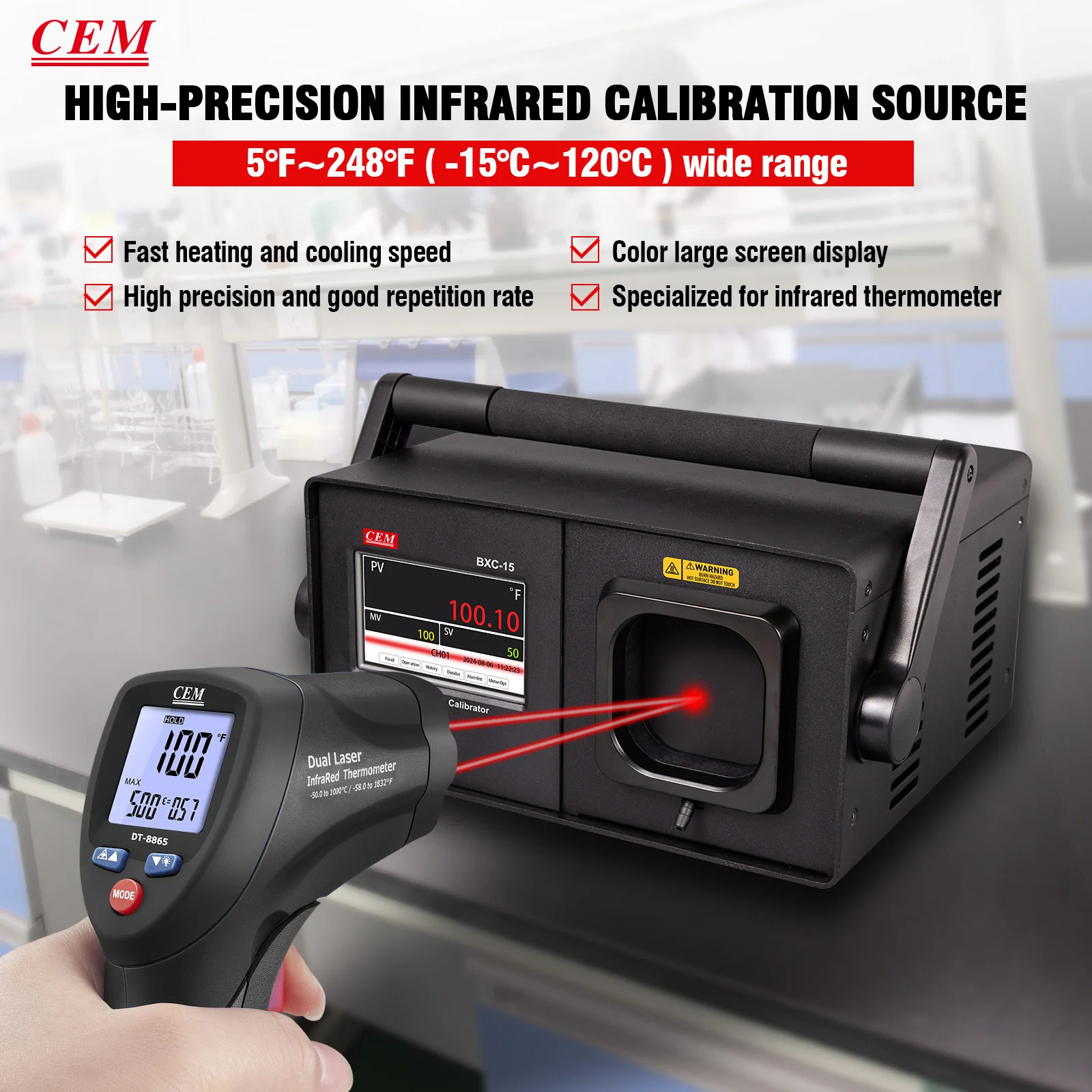 Calibrazione a infrarossi senza contatto Calibratore portatile a bassa temperatura per pozzetti asciutti, emissività bersaglio 0,95, -15 ° Da C a 120 ° C