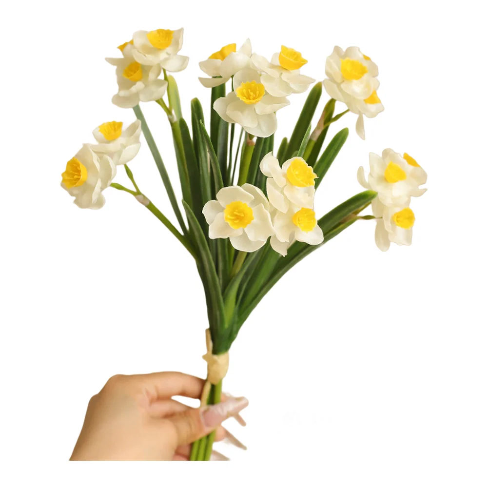 

Lifelike Flower Decorations For Parties Floral Arrangement White Yellow Artificial Narcissus Photography Props