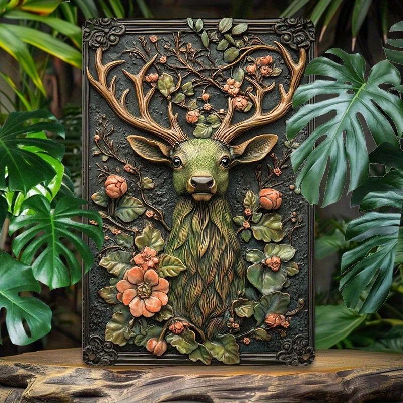 

Vintage Deer with Antlers Aluminum Wall Art, 8x12" Metal Tin Sign for Home, Office, or Bathroom Decor, Durable & Easy To Install