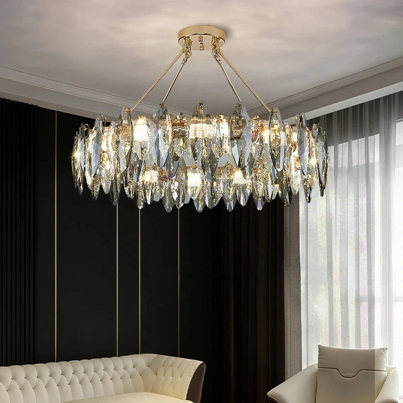 

Luxury Crystal Chandelier Living Room High Ceiling Pendant Light Dining Room Hanging Lighting Fixtures Lustre