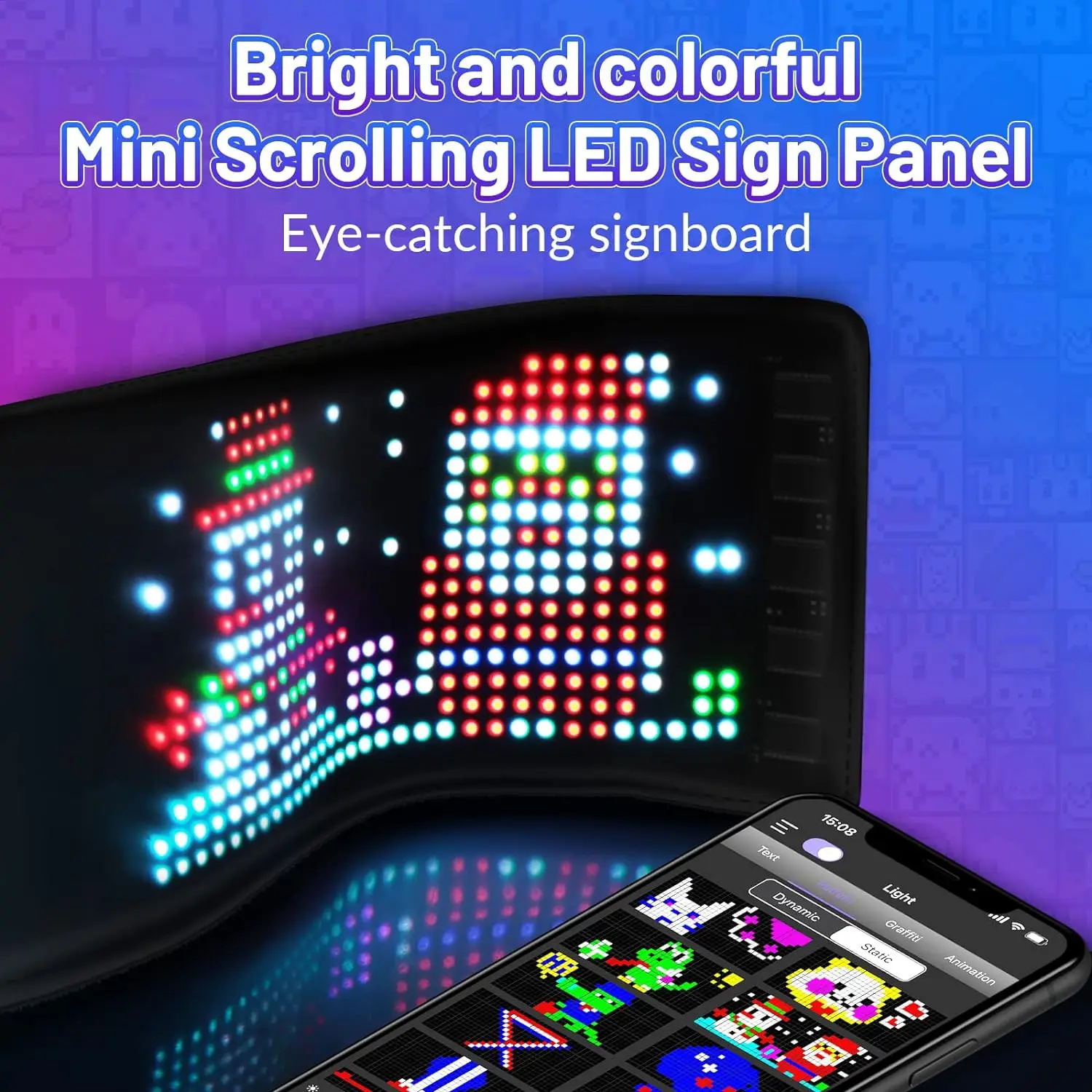 Rechargeable Wireless Bluetooth LED  Signage with Battery, Smart App Control Programmable Customizable LED Matrix Panel