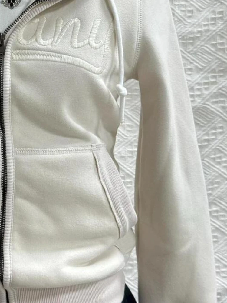 Vintage Y2k Punk Hoodies Women Fashion Aesthetic Harajuku Letter Print Zip Up Sweatshirt Autumn Winter Streetwear Slim Coat New