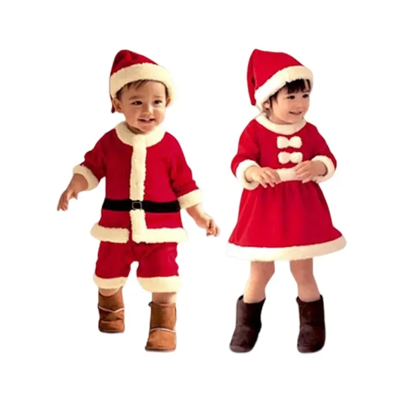 Kids Santa Claus Toddler Baby Red Xmas Clothes Girls Party Red Dress Set for Children Christmas New Year Costume Santa Claus Set