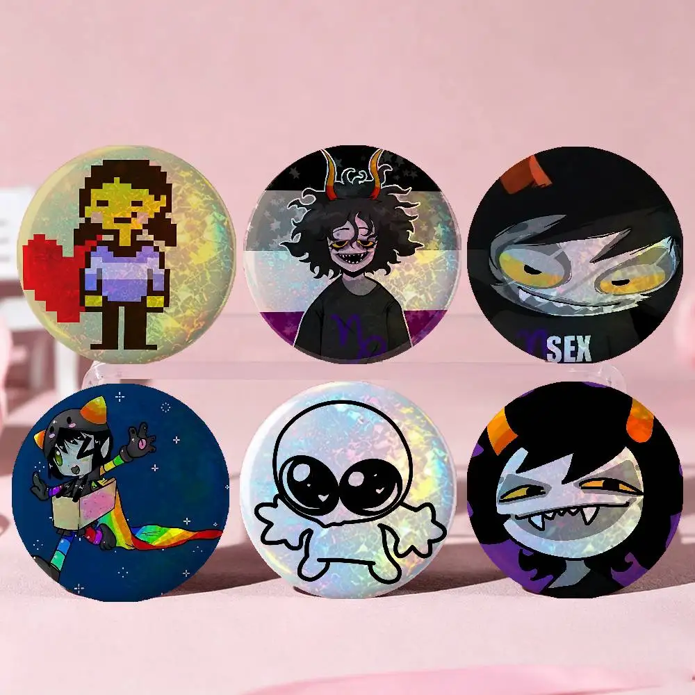 Character Brooches Gamzee Makara Anime Game Laser Double Flash Tinplate Badge Cartoon Character Pin Brooch Fan Collectible Cospl