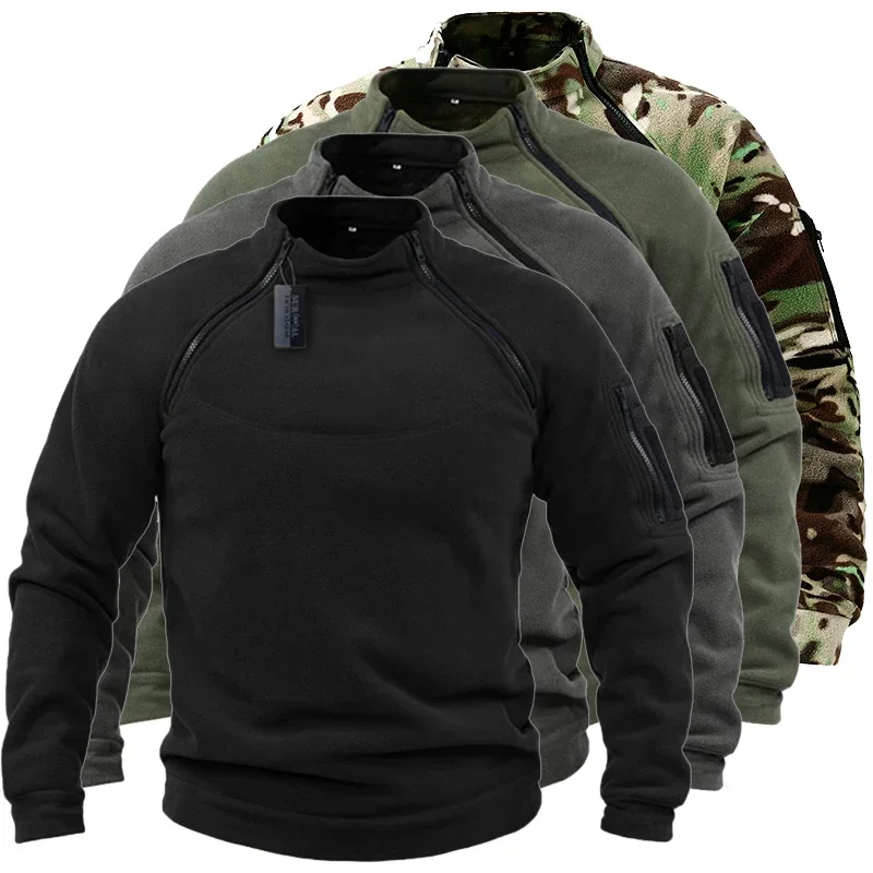 Mens Tactical Outdoor Fleece Jacket Hunting Clothes Warm Zipper Pullover Man Windproof Coat Thermal Hiking Camping Sweater