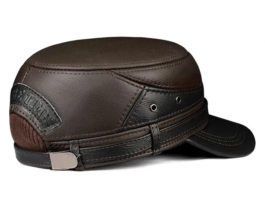 Neue 2024 Winter Männer Echtes Leder Baseball Kappe Ohrenschützer Flache Hut Männlich Warm Halten Freizeit 57-60 cm Einstellbare gorro Kuh Haut Kappe – Detail 8