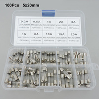 100Pcs Set 5x20mm Quick Blow Glass Tube Fuse Assorted Kits,Fast-blow Glass Fuses 0.2a 0.5a 1a 2a 3a 5a 10a 15a 20a M20