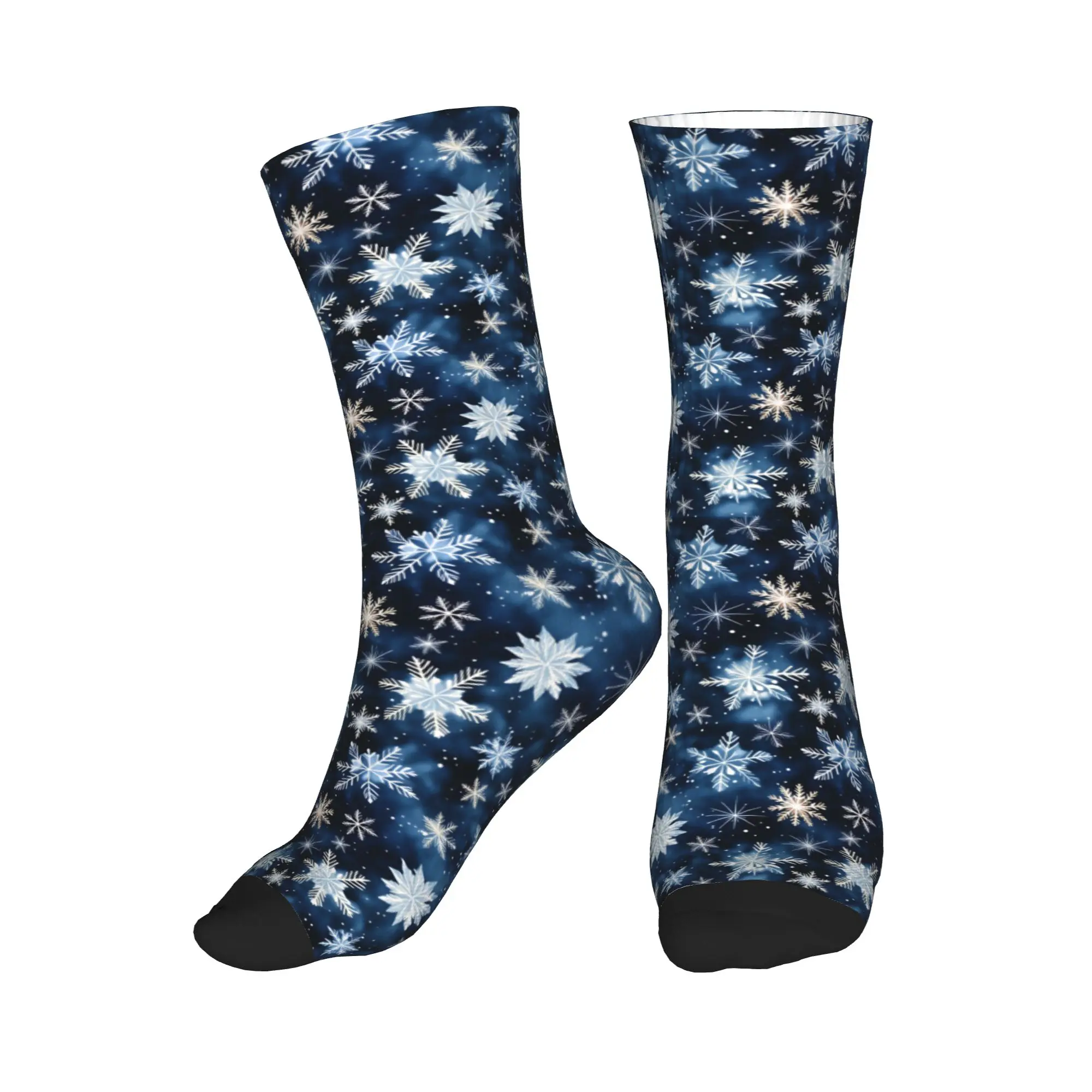 Calcetines azules marinos con estampado de copos de nieve para hombre, calcetines unisex divertidos con estampado 3D