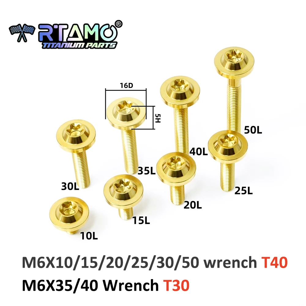 RTAMO Titanium Bolt M6X10/15/20/25/30/35/40/50mm Torx Head Screw for Motorcycle Bicycle Car Modification CNC Parts