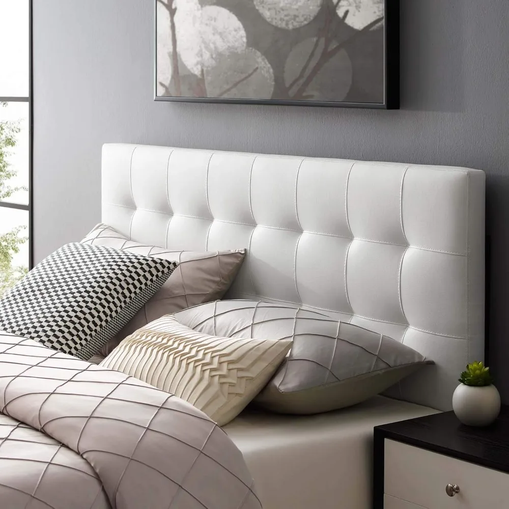 Tufted Faux Leather Upholstered King Headboard in White