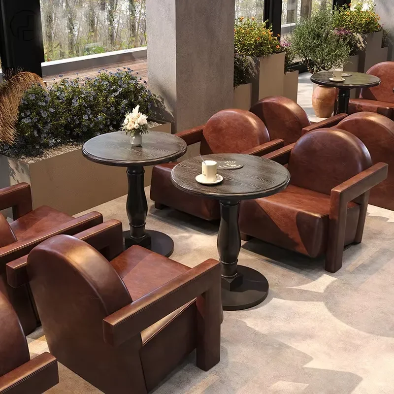 Retro American Solid Wood Armchair Cigar Bar Chair Hotel Coffee Shop Sofa Booth Lounge Furniture