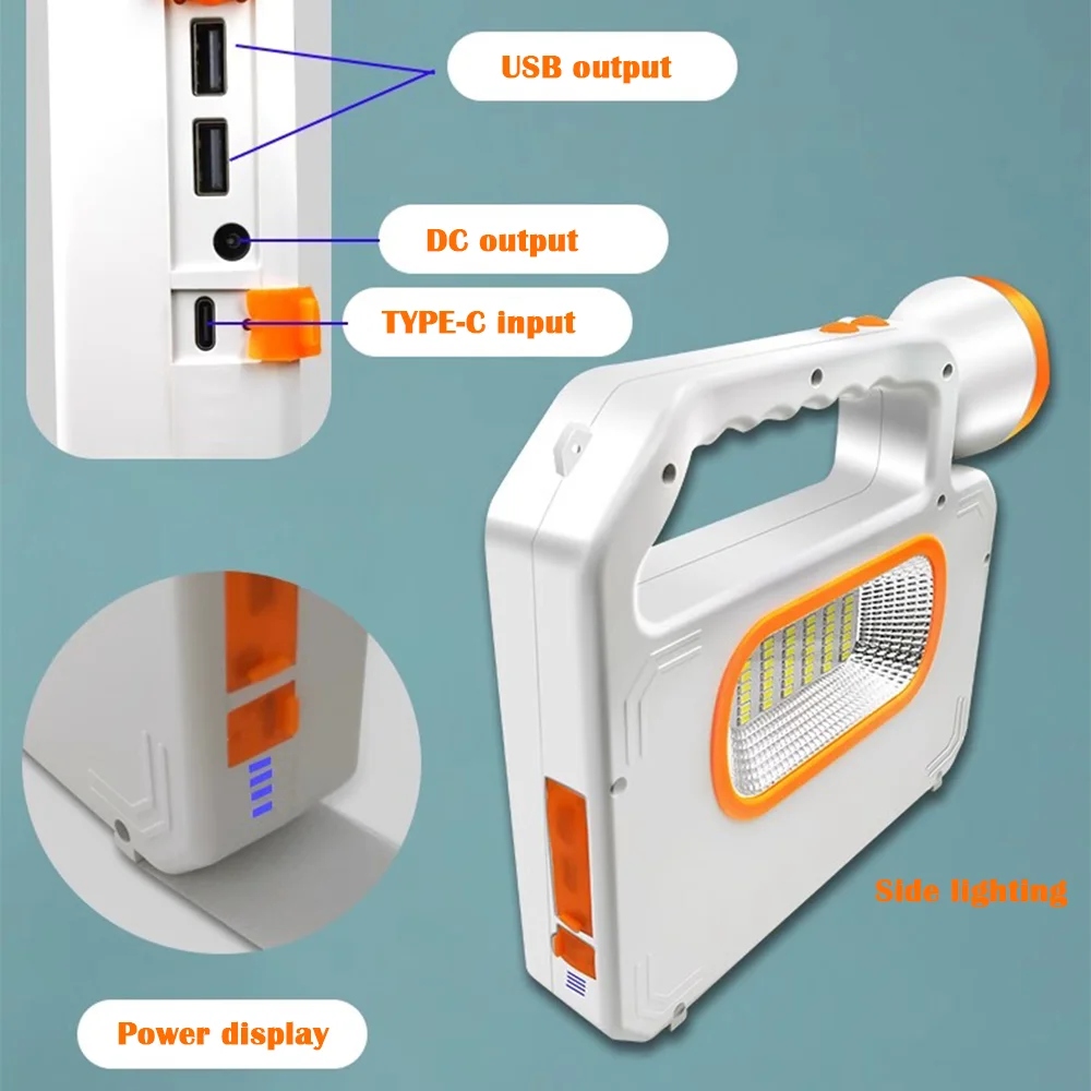 Solar Powered Portable Flashlight Emergency Lamp Camping Light Rechargeable Handheld Torch for Outdoor Activities
