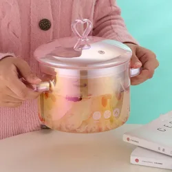 INS Cute High-value Love Pink Glass Pan High Borosilicate Heat-resistant Binaural Soup Pot Open Fire Instant Noodle Cooking