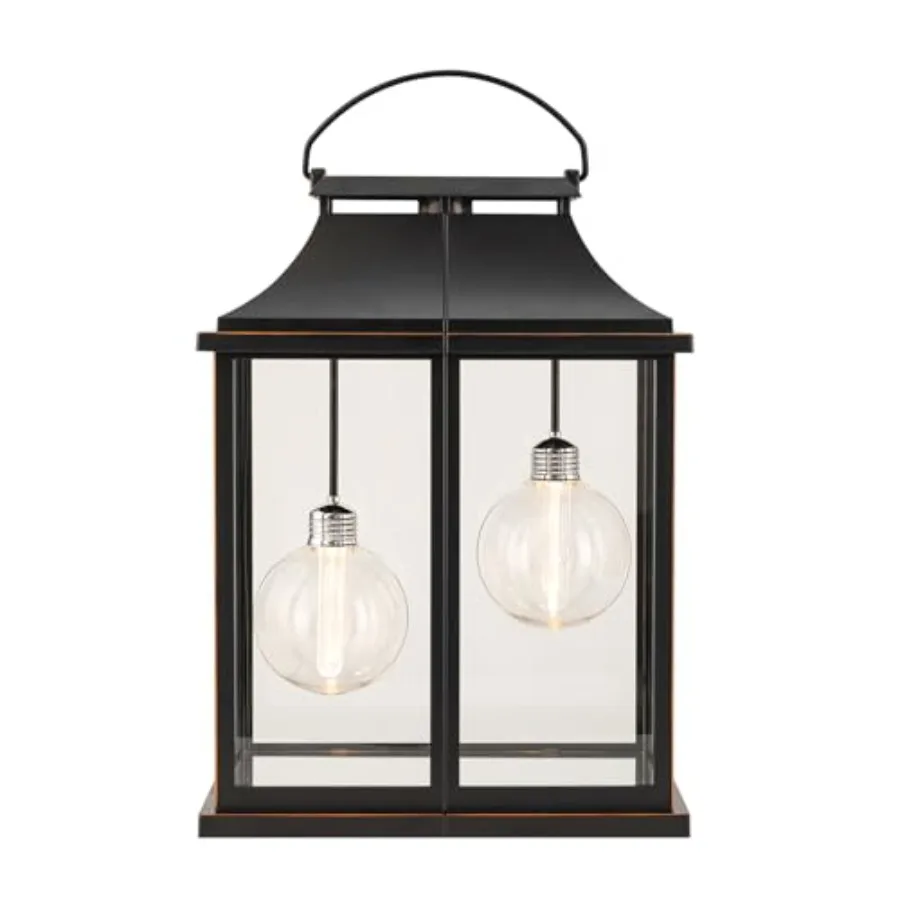 

Modern Farmhouse Lanterns, Black Plastic Clear Glass Shade Lanterns Decor 3AA Battery Powered, with 2 G100 LED Vintage Bulbs an