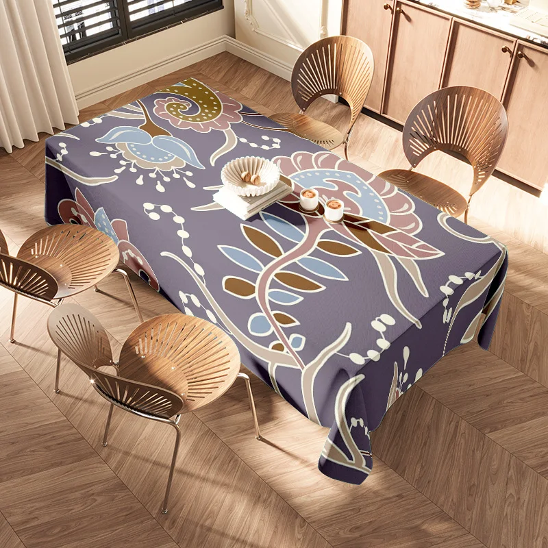 Fancy Floral Printed Tablecloths Home Decor Rectangular Polyester Dining Table Covers for Kitchen Purple Yellow Red (160x240cm)