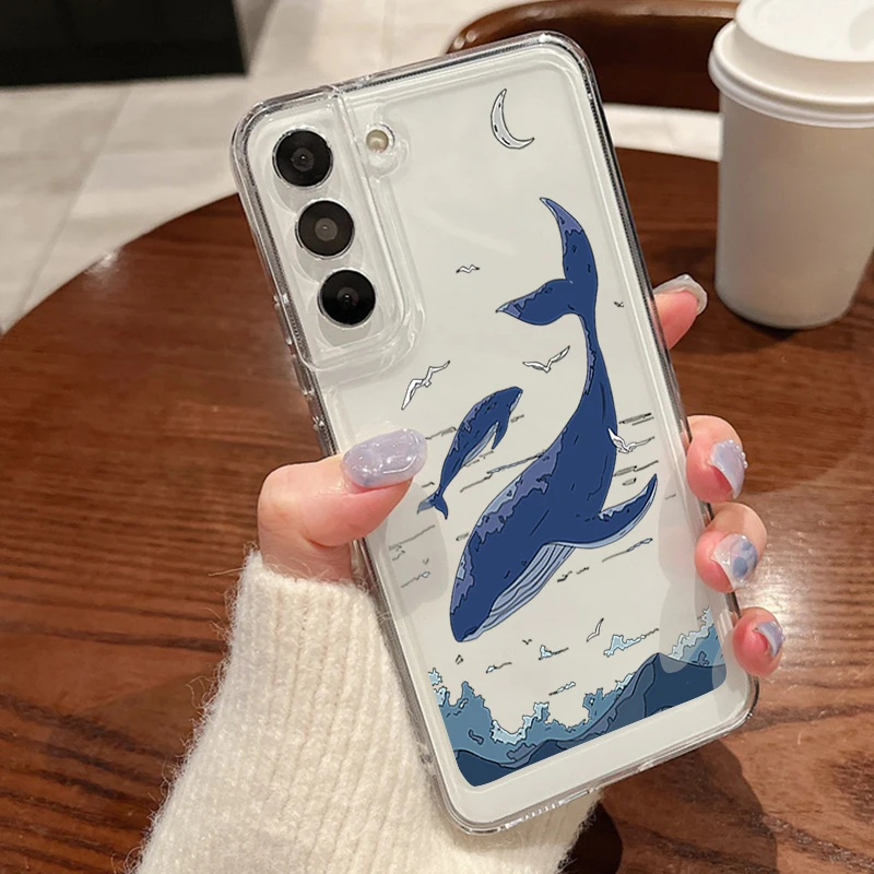 Clear Phone Case For Samsung Galaxy A17 A56 A16 A15 A55 A54 A36 S25 Edge S23 S22 Ultra Plus S24 FE Ocean Shark Whale Soft Cover