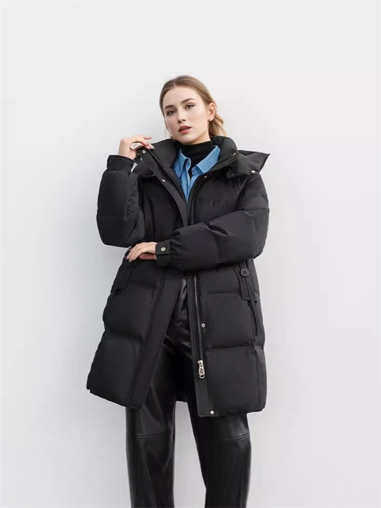 2024 Winter New Women\'s Padded Jackets The Midi Length Is Loose Stylish Solid Color Hood Warm And Comfortable Jacket