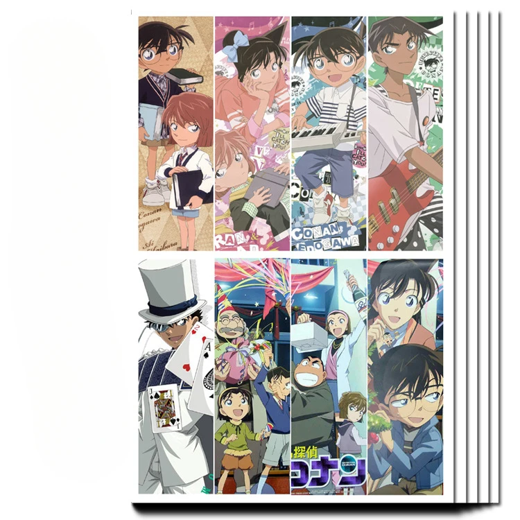 8PCS Shinichi Kudo Ran Mouri Kogoro Mouri Popular Anime Two-dimensional Peripheral PVC Translucent Bookmarks School Supplies