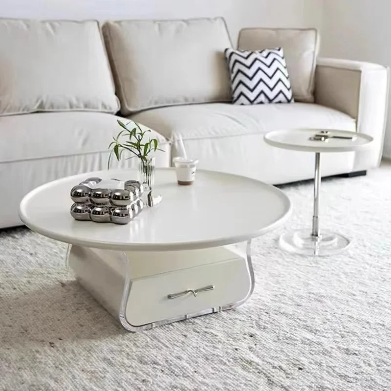 Aesthetic Living Room Side Table Round Drawers Nordic Floor Minimalist Coffee Tables Modern Design Mesa Auxiliar Home Furniture
