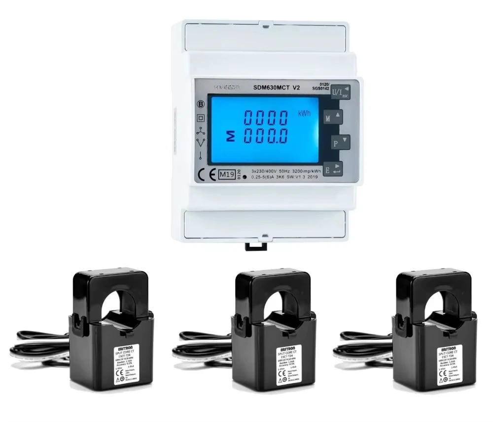 Eastron Smart Meter with Current Sensor SDM630MCT V2 with 3 CTs Din Rail 3 Phase Multifunctional Solar PV/Zero Exit Meter