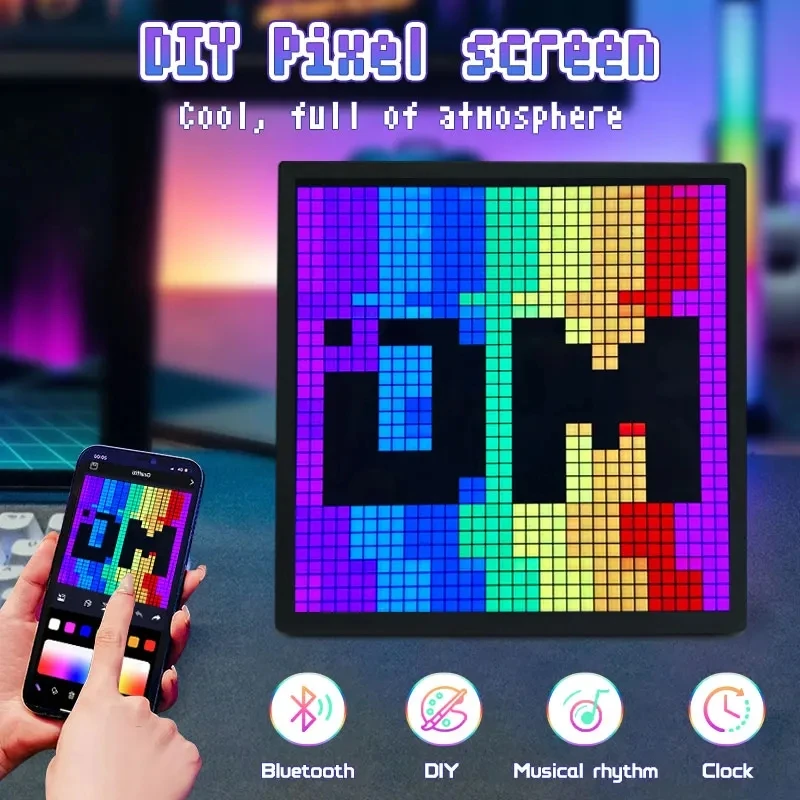 Smart LED Pixel Display Nightlight, Controle App, Tela Programável, Texto DIY, Animação Photo Frame, Pixel Art, Home Decor, Sala de jogos