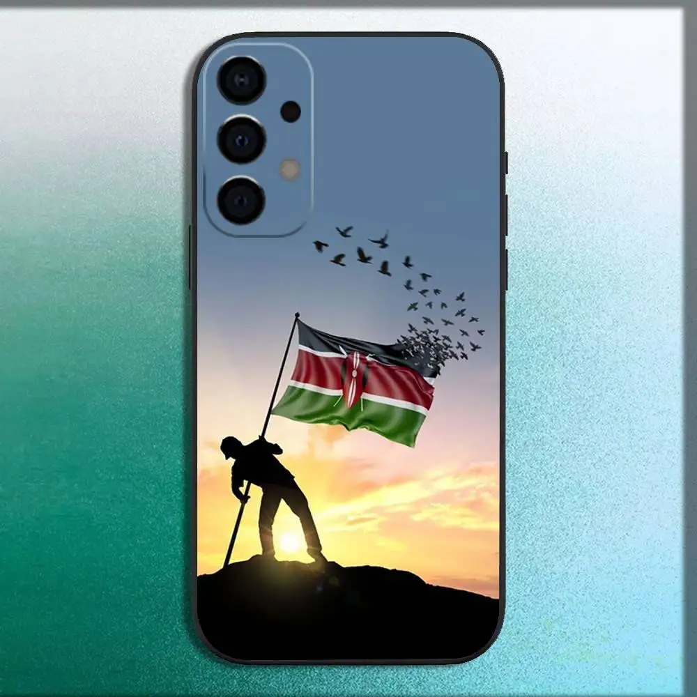 حافظة هاتف بعلم K-Kenya لهاتف سامسونج جالاكسي A12,13,A30,31,32,20,A22,A40,41,52,A71,73,Note20 غلاف أسود ناعم