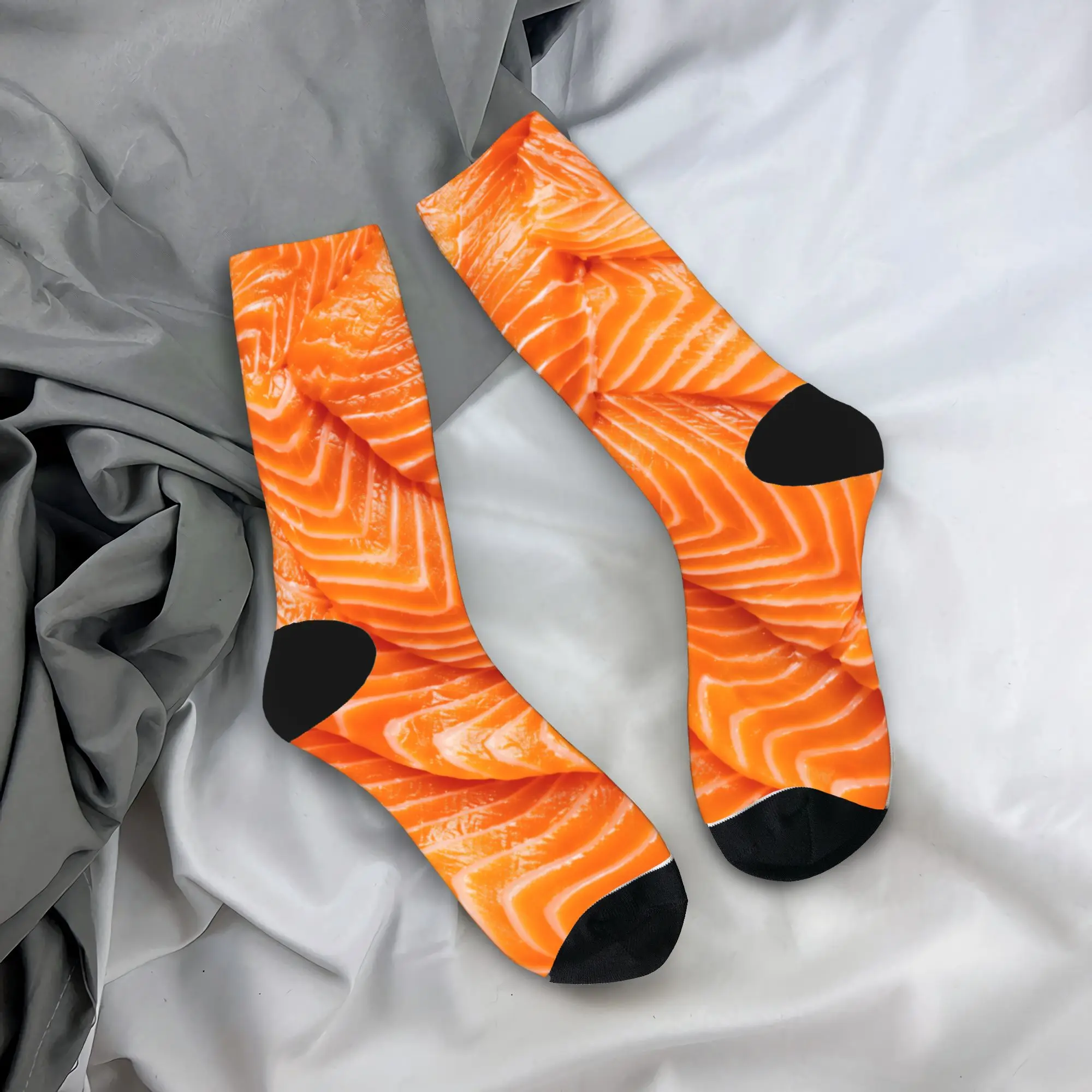Realistic Salmon Texture Socks  Gothic Stockings Winter Anti-Slip Women Men Socks Warm Soft Design Outdoor Sports Socks