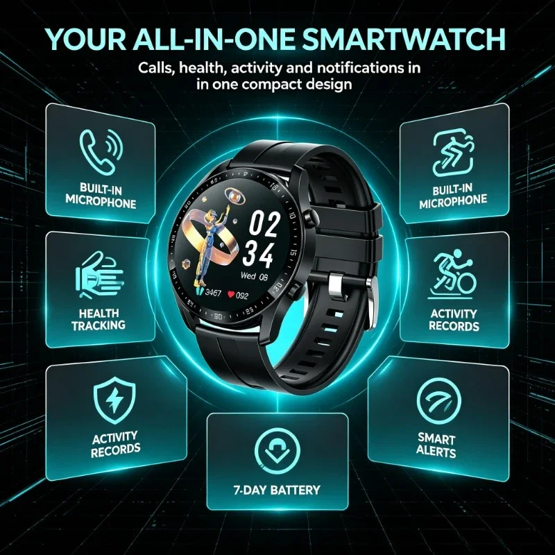 Reloj Inteligente Redondo para Hombre con Carga Magnética Rápida y Pantalla Táctil WETECH WX11, Llamadas Bluetooth con Micrófono Incorporado, Dispositivo Multideportivo, Detecta Oxígeno en Sangre, Frecuencia Cardíaca y Conteo Diario de Pasos