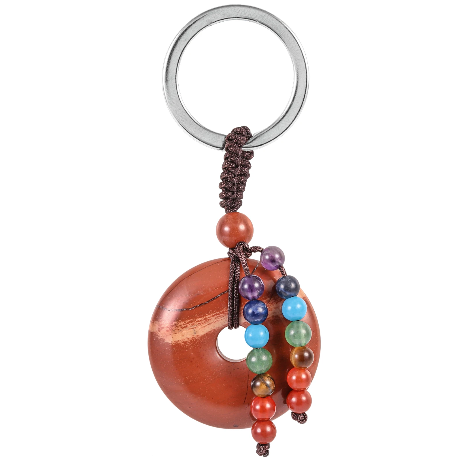 Natural Crystal Stone Lucky Coin Couple Keyrings Healing Gemstone 7 Chakra Beads Peace Buckle Keychains Car Key Lanyards