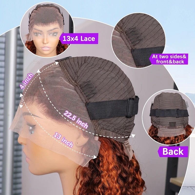 Выделите Ombre Рыжий Глубокая Волна 13x4 Прозрачный Парик Фронта Шнурка Боб Человеческих Волос 200% Плотность Волна Воды Вьющиеся Парики 16 дюймов # 4/350