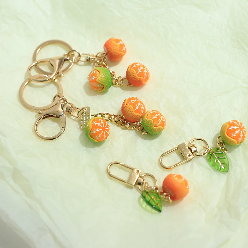 Laranja com Folha Chaveiro Pingente, Simulação Bonito, 3D Fruit Keyring, Encanto Do Saco, Chave, Fone De Ouvido, Acessórios Do Telefone, Presente Da Jóia