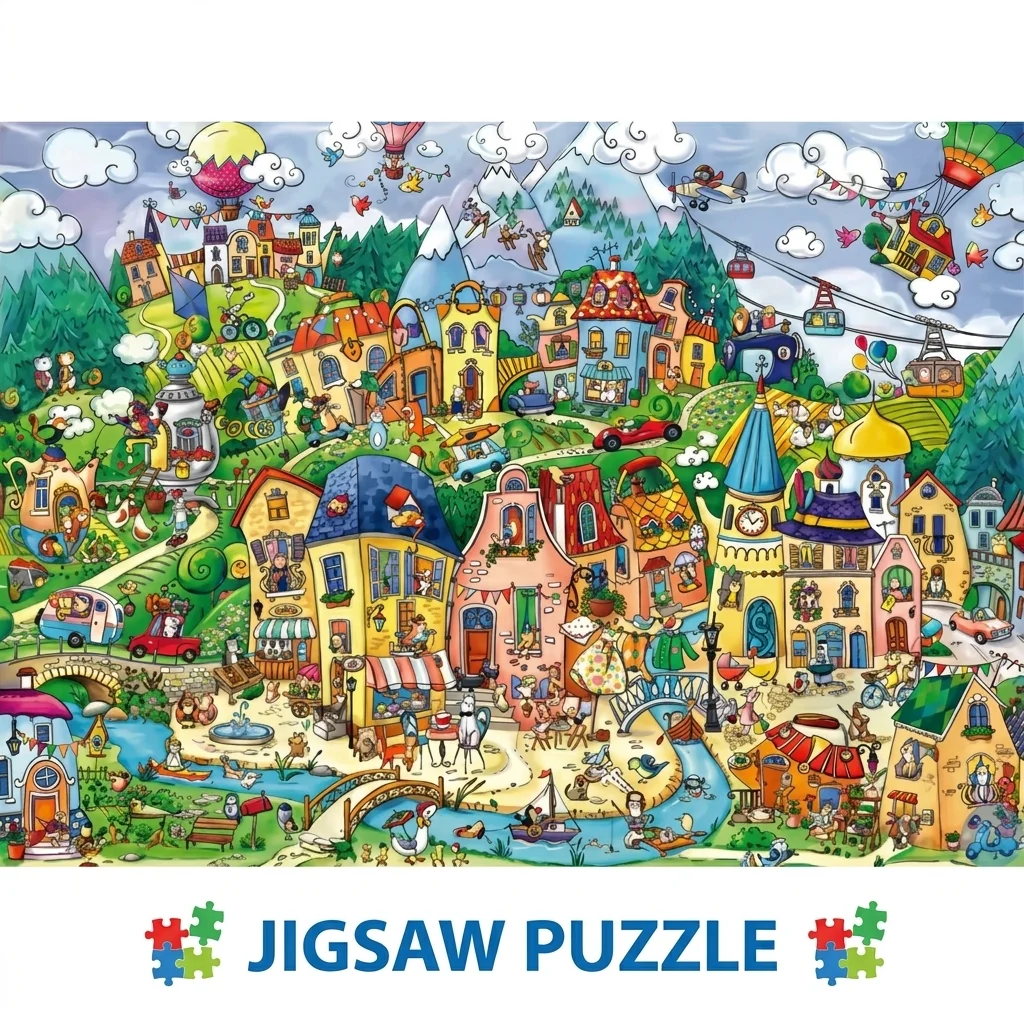 70*50cm Erwachsenen-Puzzle mit 1000 Teilen, Fröhliche Stadt, Wunderschöne Landschaftsgemälde, Stressreduzierende Spielzeuge, Weihnachtsgeschenke