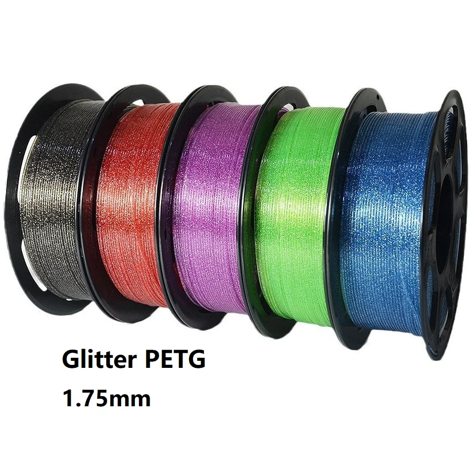 

Новая блестящая нить PETG 1,75 мм, 1 кг, 500 г, 250 г, FDM, 3D-принтер, пластиковый материал, блестящая нить PETG, синий, зеленый, черный, красный