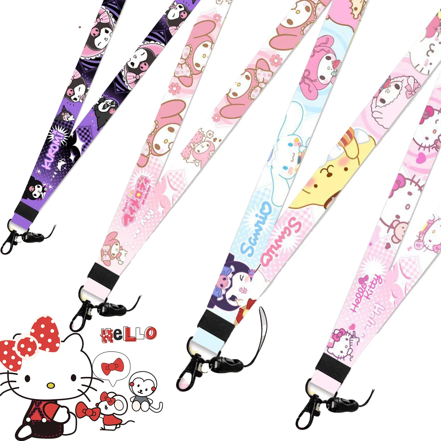 Sanrio-cordón de Hello Kitty, banda para el cuello de Anime Kuromi, tarjeta de identificación, teléfono de Fitness con soporte de identificación