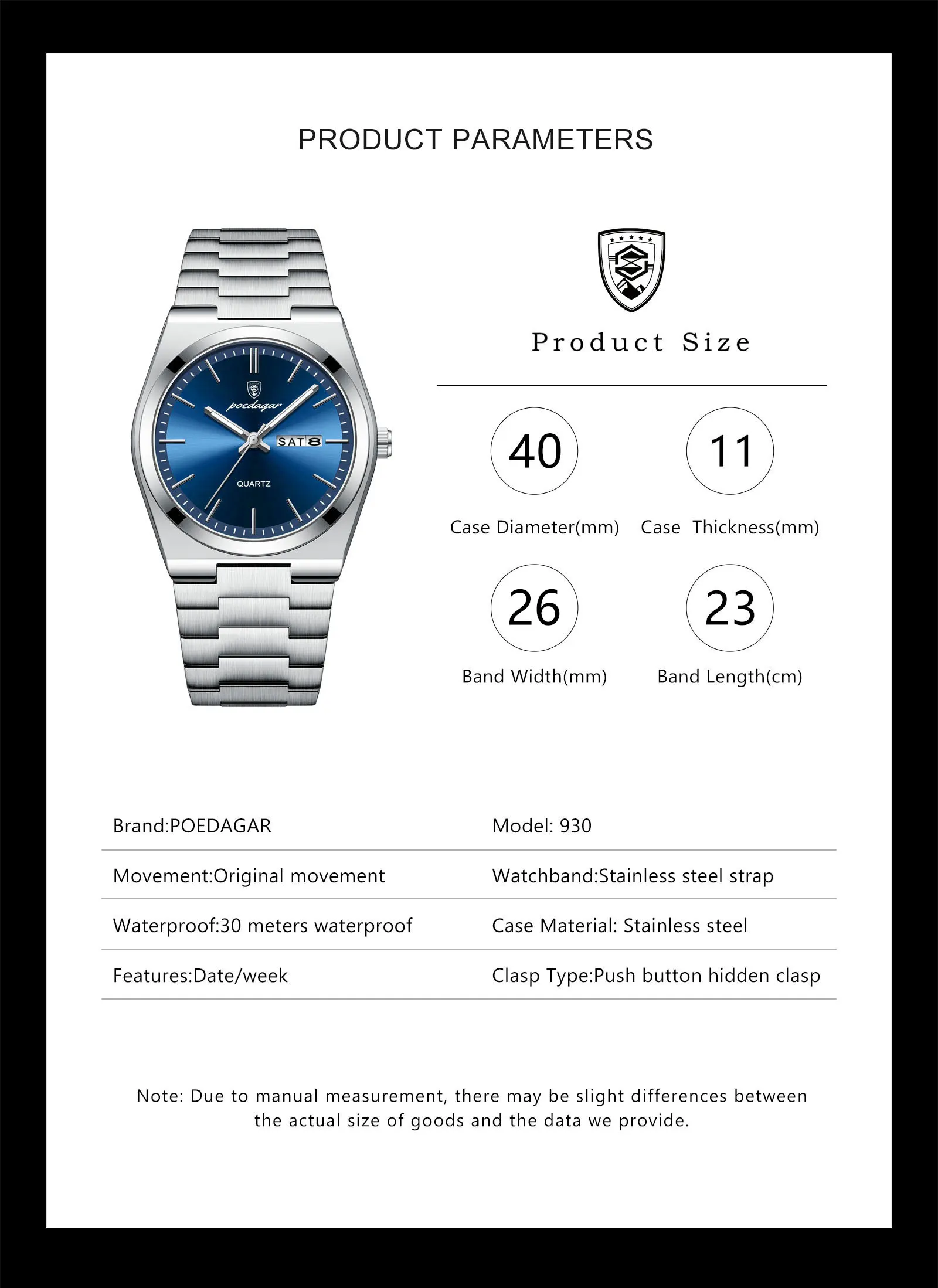 POEDAGAR Luxus Uhren Für Männer Edelstahl Wasserdicht Leucht Mann Uhr Datum Woche Mode Lässig männer Quarzuhr Reloj – Detail 9