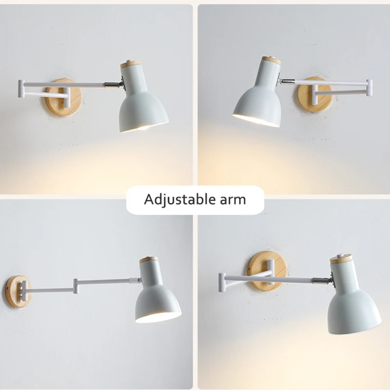 

Скандинавская настенная лампа-рокер E27, прикроватный светильник для спальни, чтения для студентов, гостиной, Складной настенный светильник из белого дерева