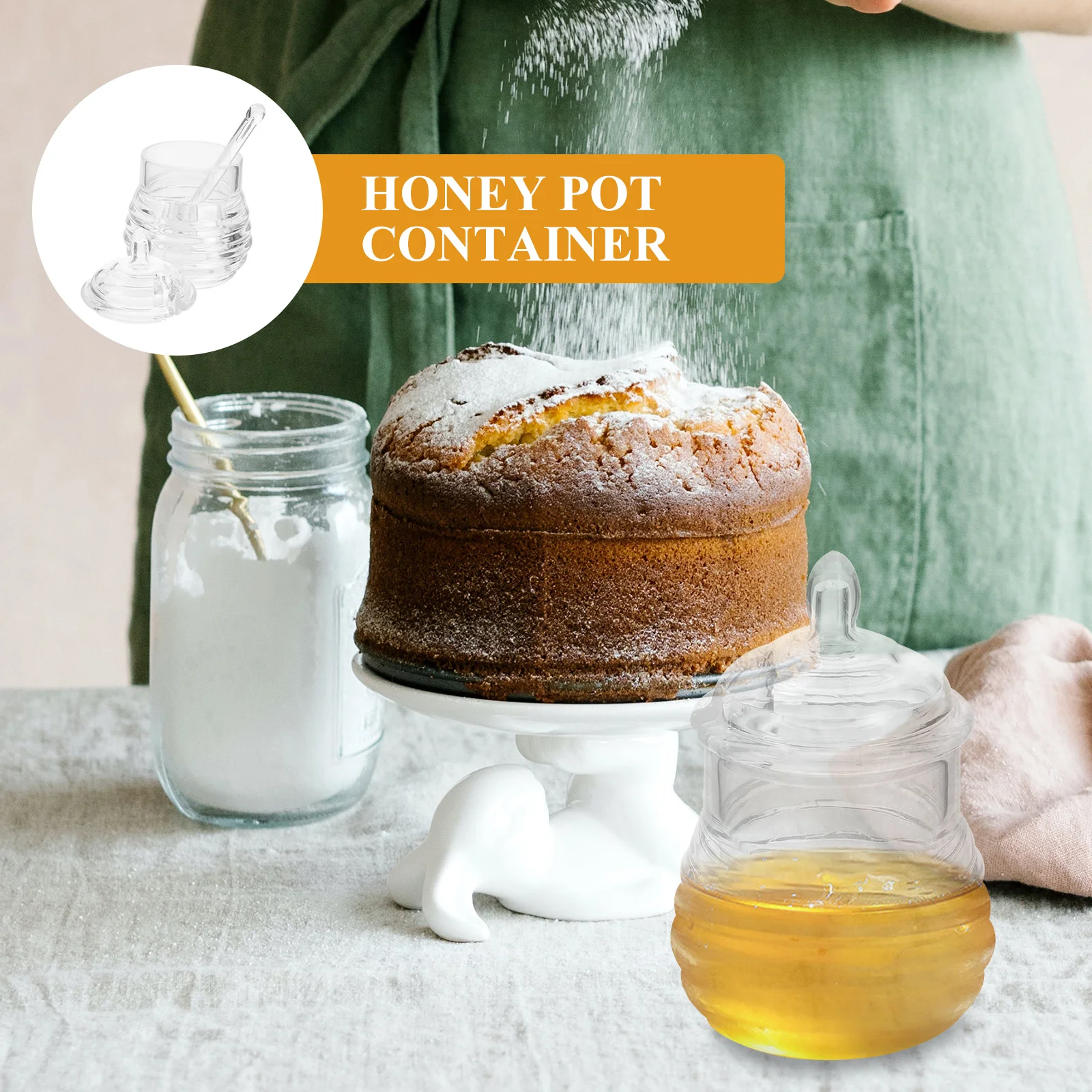 

Transparent PC Honey Pot Container Kitchen Storage Syrup Dispenser Plastic Household Dry Food Tea Canister